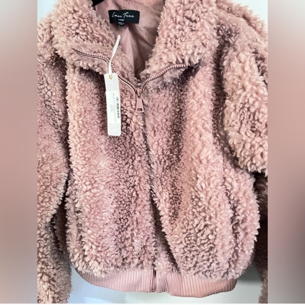 Love Tree Teddy Jacket Mauve Large Bomber Style Zip Front - Picture 6 of 14